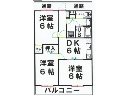 ヴィラ・アカンシェル(3DK/2階)の間取り写真