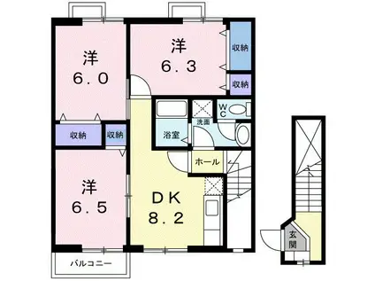 サンプレインA(3DK/2階)の間取り写真