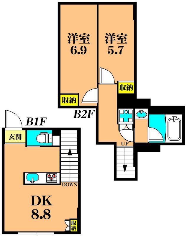 エスタート大井町フォレスト(2DK/1階)の間取り写真