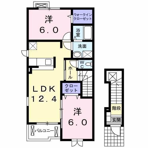 アルデンヌC(2LDK/2階)の間取り写真