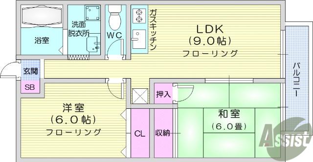 ファミール原町(2LDK/1階)の間取り写真