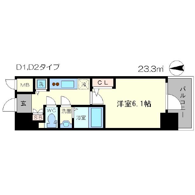 エスリード松屋町サウス(1K/8階)の間取り写真