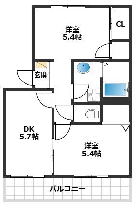 サザン五葉A(2DK/1階)の間取り写真