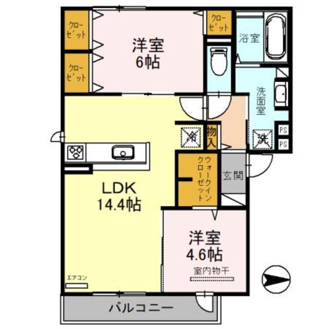 MELLOW STAGE(2LDK/2階)の間取り写真