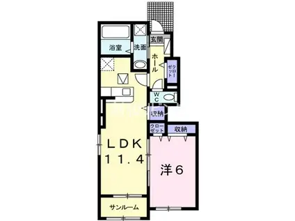 ＪＲ長崎本線 道ノ尾駅 徒歩25分 2階建 築7年(1LDK/1階)の間取り写真