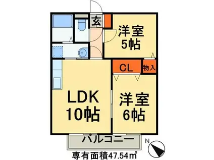 Kタウン宮野木D(2LDK/2階)の間取り写真