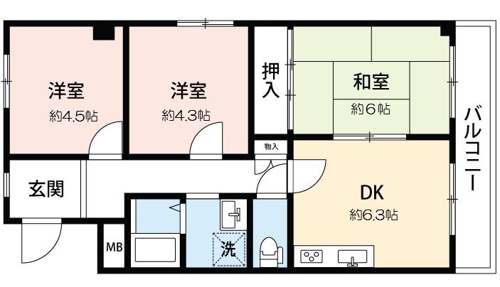 青木グリーンハイツ(3DK/2階)の間取り写真