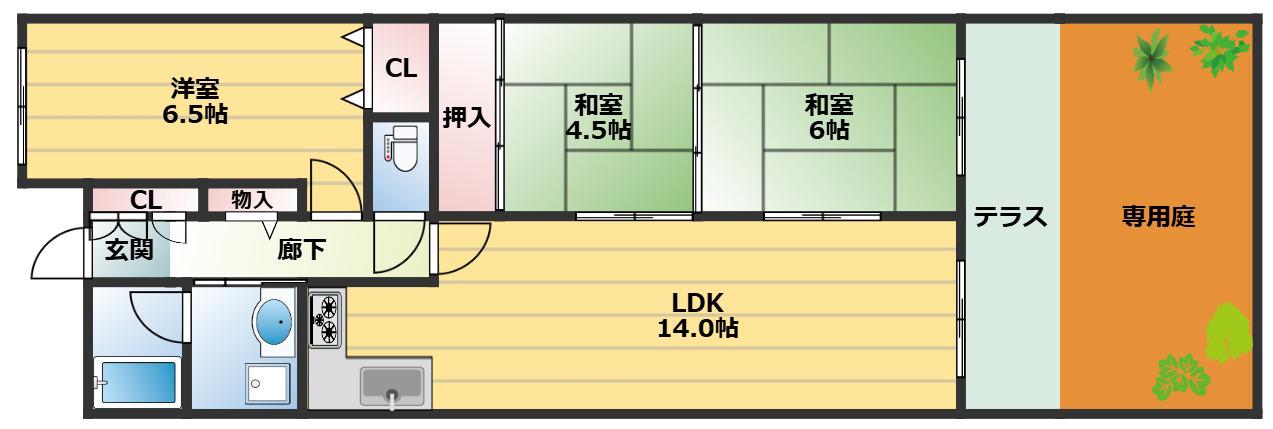 カネボウ芦屋アーバンプラザ(3LDK/1階)の間取り写真