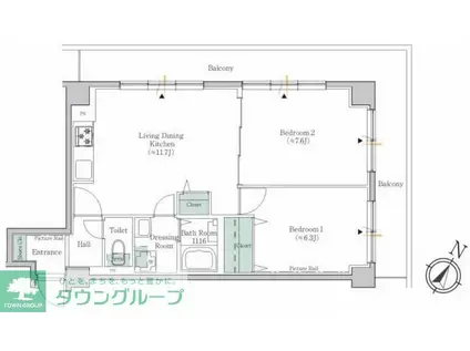 ブルックサイド水天宮前(2LDK/2階)の間取り写真