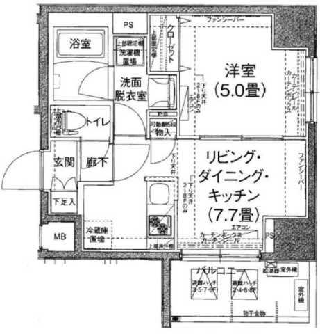 アイル大手町(1DK/4階)の間取り写真