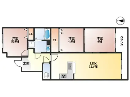 リブレ刀根山(3LDK/3階)の間取り写真