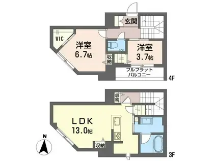 ベルフォーレII(2LDK/4階)の間取り写真