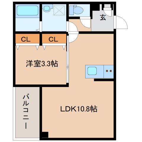 ジーメゾン大和郡山カシータ(1LDK/1階)の間取り写真