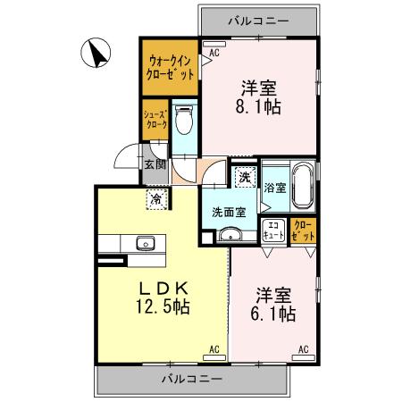 シューラク(2LDK/3階)の間取り写真