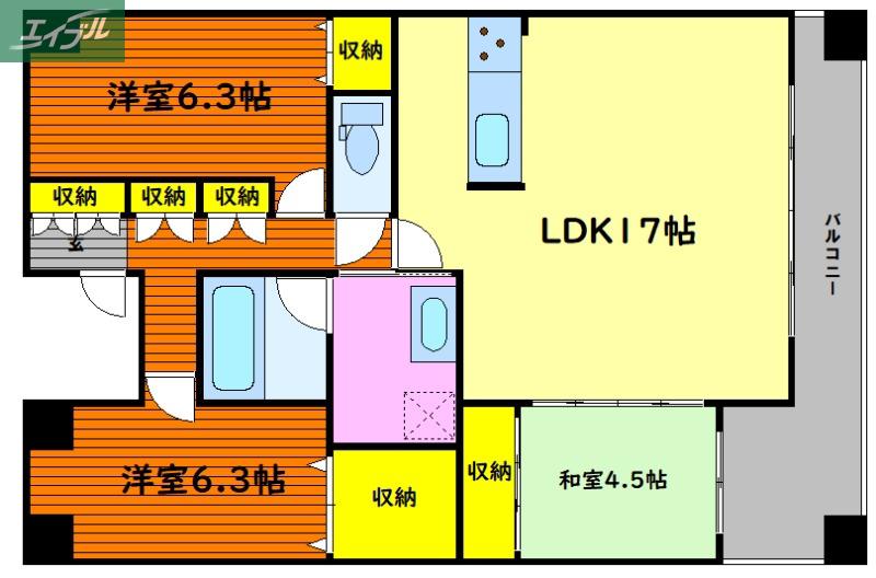 ポレスターガーデンシティ清心(3LDK/5階)の間取り写真