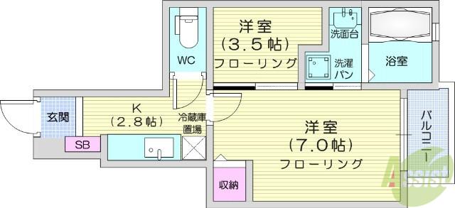グレイスコート2(1SK/1階)の間取り写真