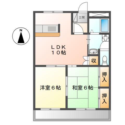 ネオパリエA(2LDK/2階)の間取り写真