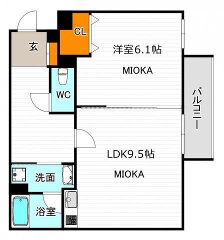カーサ松崎町(1LDK/1階)の間取り写真