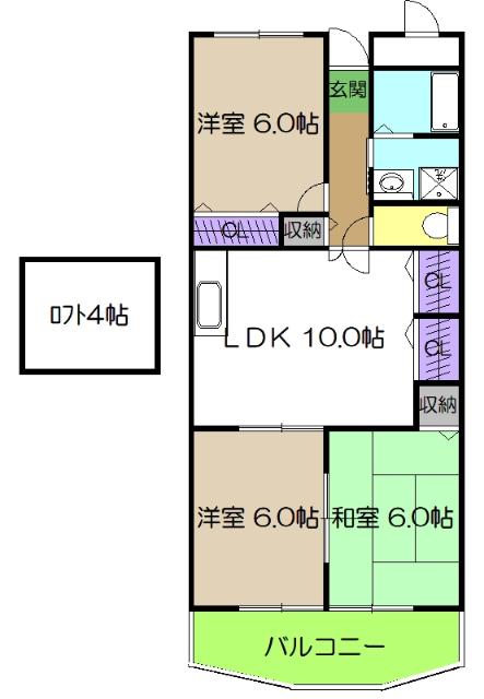 プロムナード万々(3LDK/1階)の間取り写真