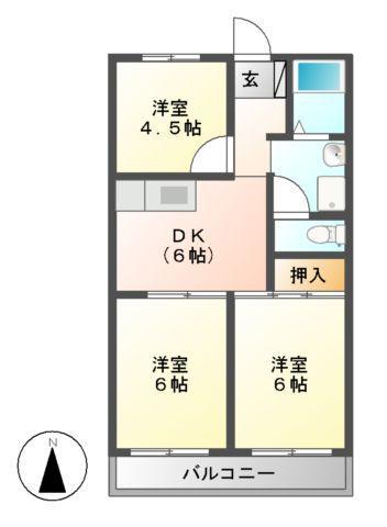 シティハイツ野一色(3DK/3階)の間取り写真