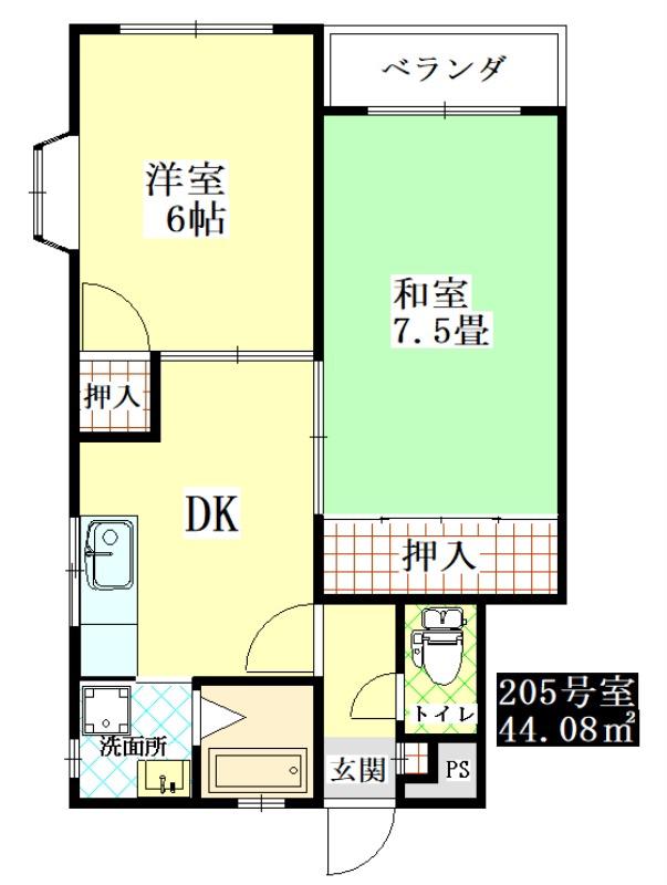 セザール霞A棟(2DK/2階)の間取り写真
