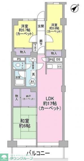 大倉山ハイム1号棟(3LDK/8階)の間取り写真