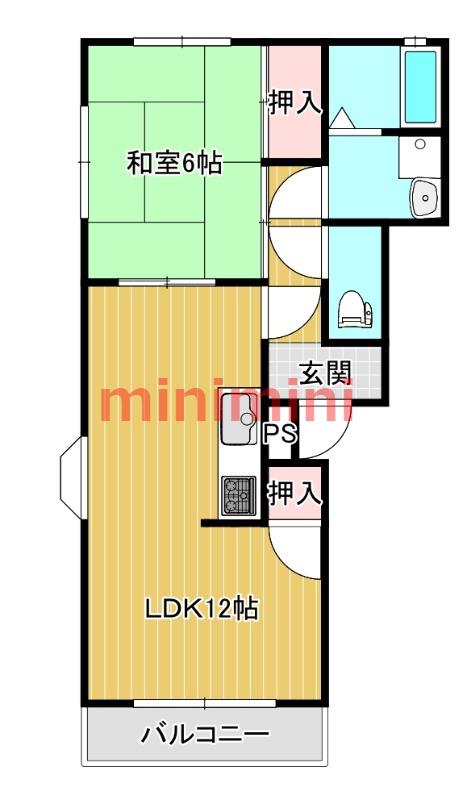 ハイバレーマンション(1LDK/1階)の間取り写真