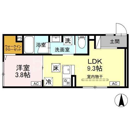 セレスティア竹ノ塚(1LDK/1階)の間取り写真