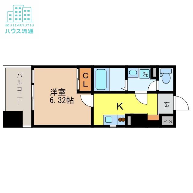 レジデンス古町(1K/6階)の間取り写真