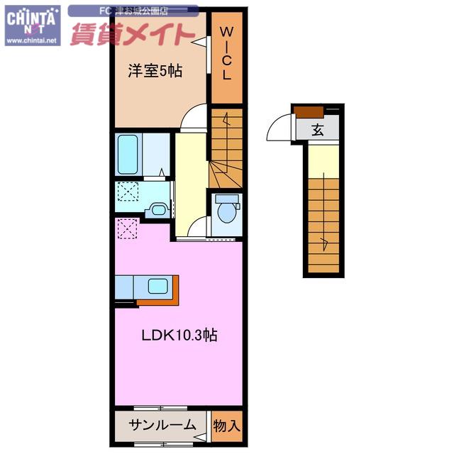 サンリベール(1LDK/2階)の間取り写真