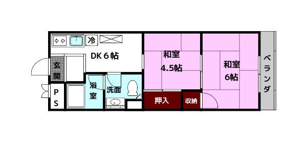 ハイツ東生駒(2K/3階)の間取り写真