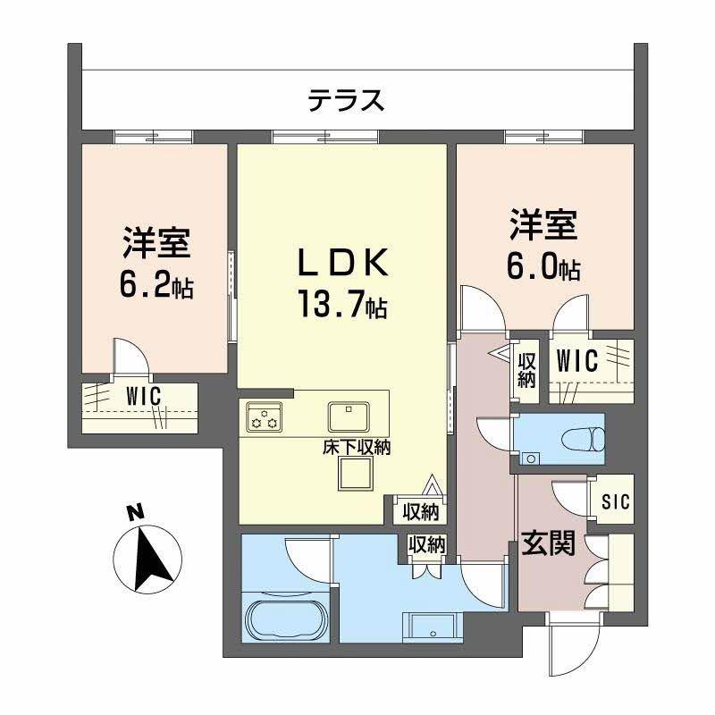 CELFENA 宝塚・川面 HAUTDEGAMME(2LDK/1階)の間取り写真