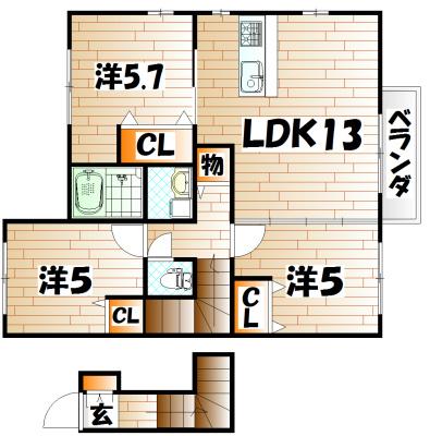 シャーメゾン花II(3LDK/2階)の間取り写真