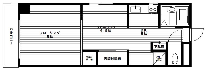 宝来ビュープラザ(1LDK/2階)の間取り写真