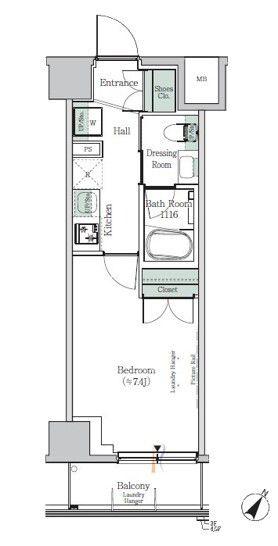 ONE ROOF RESIDENCE KIBA イースト(1K/4階)の間取り写真