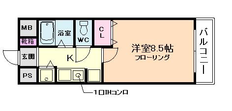 M&Mウメダイースト(1K/8階)の間取り写真