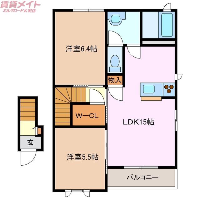 グリーンハウスLATTE C棟(2LDK/2階)の間取り写真