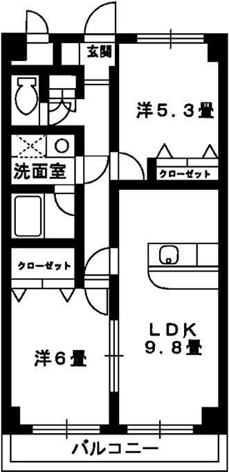 ヴァンベールS(2LDK/1階)の間取り写真