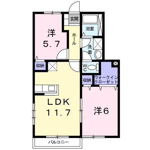 プリムヴェールC(2LDK/1階)の間取り写真