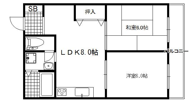 ラッフルズビル(2LDK/4階)の間取り写真