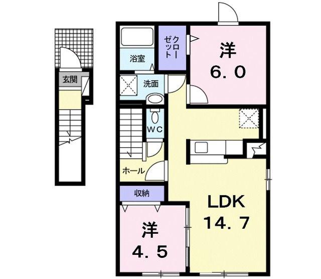 プラシーボシッタB(2LDK/2階)の間取り写真