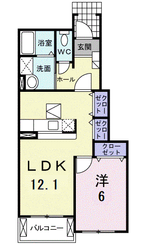 ベル・カーサB(1LDK/1階)の間取り写真