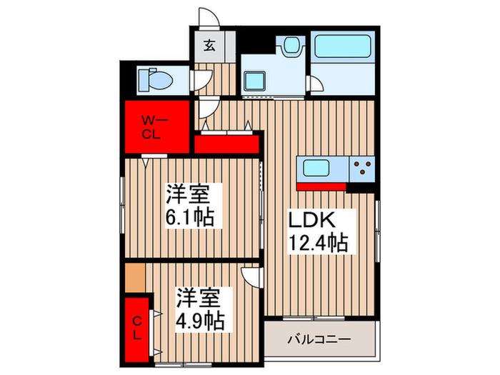 エミシア川口領家(2LDK/3階)の間取り写真