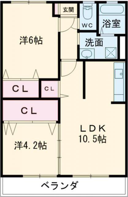アベニュー河辺(2LDK/3階)の間取り写真