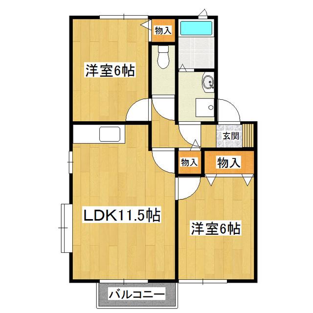 フォーシーズン白羽C棟(2LDK/1階)の間取り写真