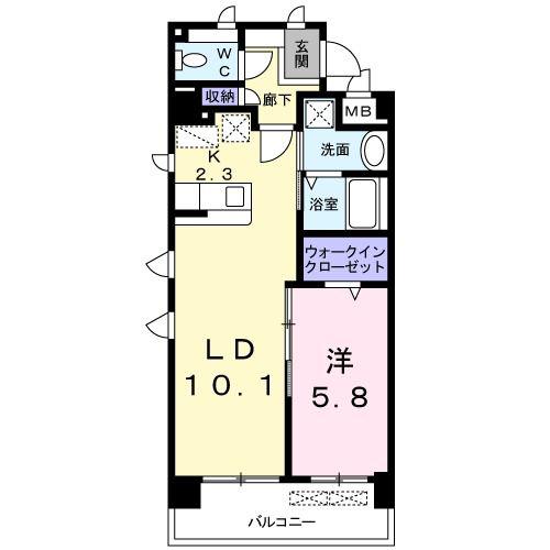 プレステージ空港東(1LDK/6階)の間取り写真