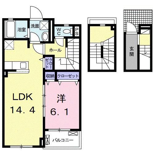 ルピナス N(1LDK/3階)の間取り写真