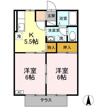 セジュール城東105(2K/1階)の間取り写真