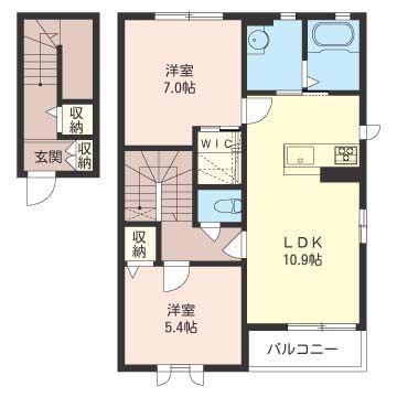 ドリーミオ B棟(2LDK/2階)の間取り写真
