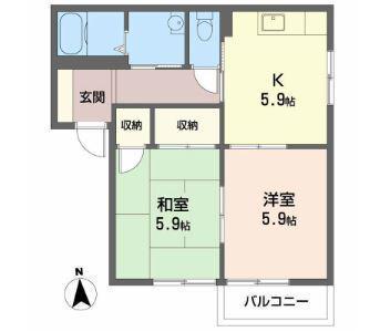 コーラル篠B(2DK/1階)の間取り写真